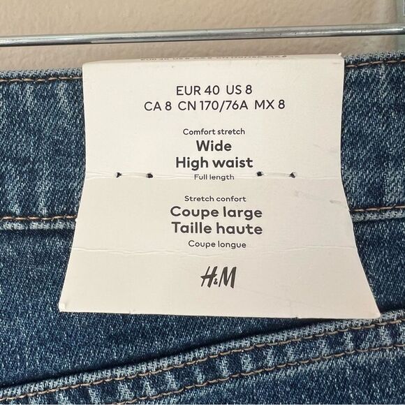 Y2K H&M Wide Leg Comfort Stretch High Waist Dark Wash Denim Jeans NWT Size 8 - Picture 6 of 15